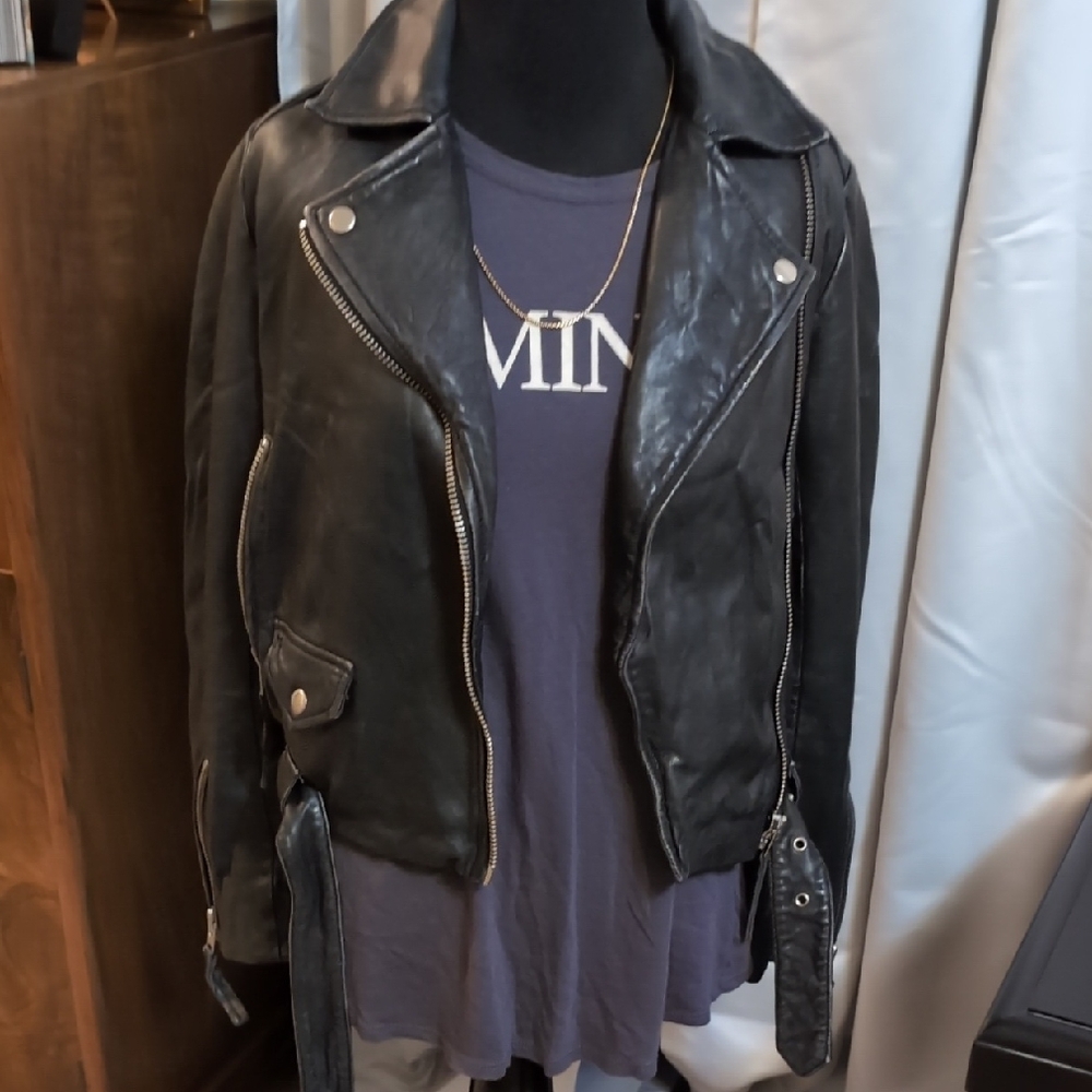 Topshop Dark Leather Biker Jacket